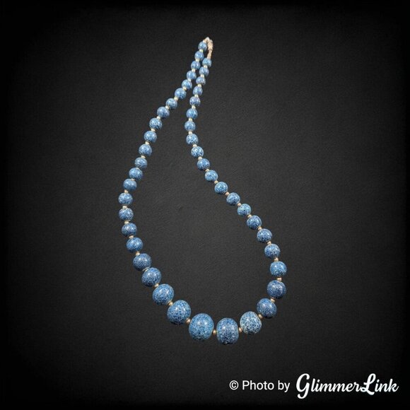 Vintage Blue Mottled Stone Graduated Chunky Beaded Necklace - Picture 5 of 13